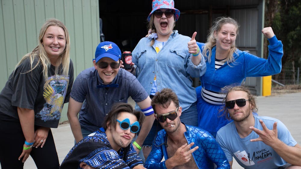 Team blue competing in the beer olympics