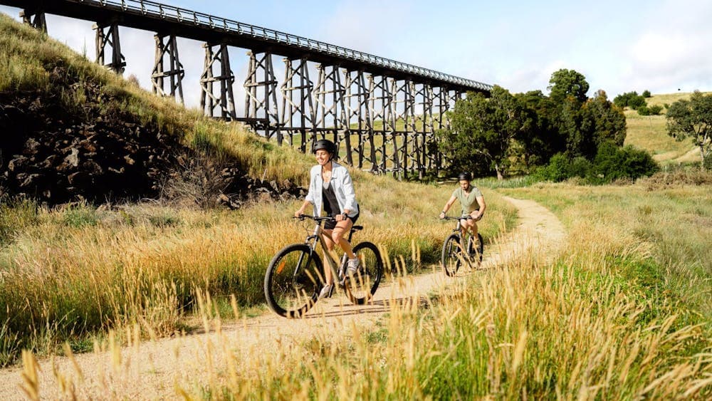 Riding along the Ballarat-Skipton Rail Trail