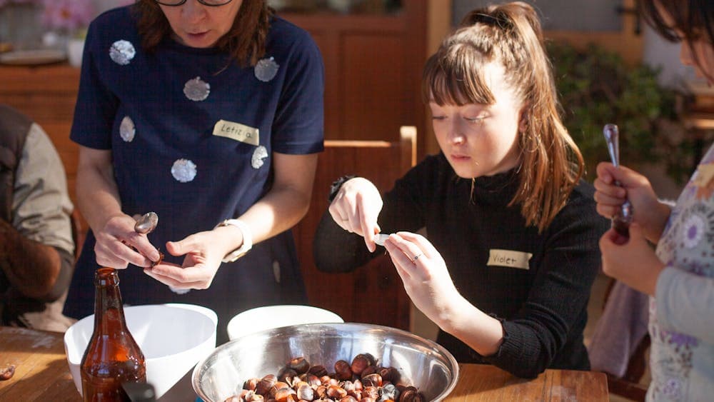 Scoring chestnuts for baking