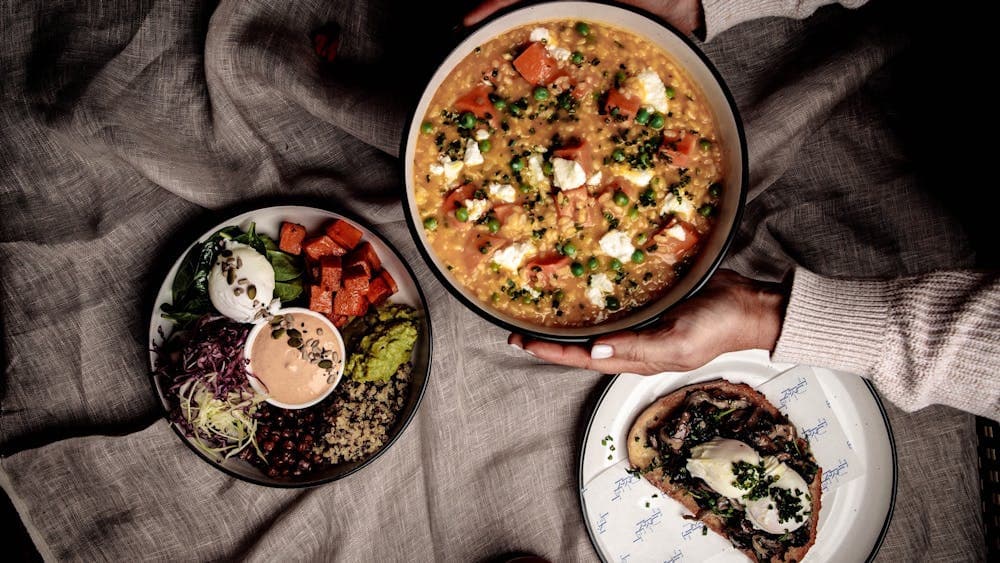 Pumpkin Risotto, Mushroom Bruschetta and Buddha bowl