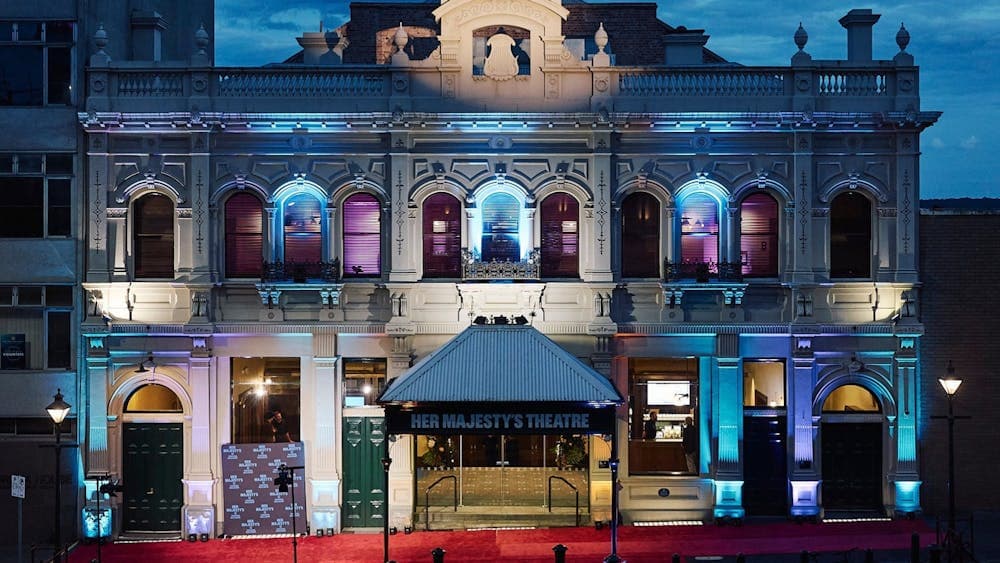 Her Majesty's Theatre Ballarat lit up at night and looking incredible