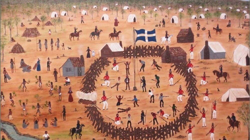 Painting showing scene from the Eureka Stockade