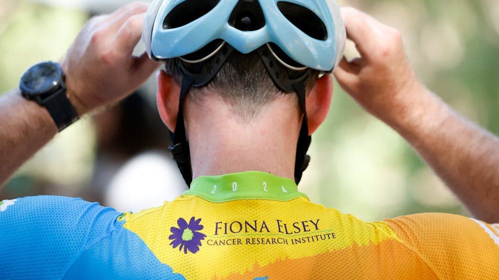 The back of the cycling jersey that shows Fiona Elsey Cancer Research Institute