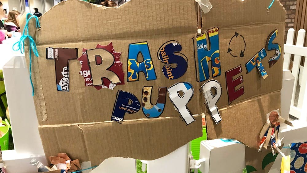 Trash Puppet cut out of carboard boxes