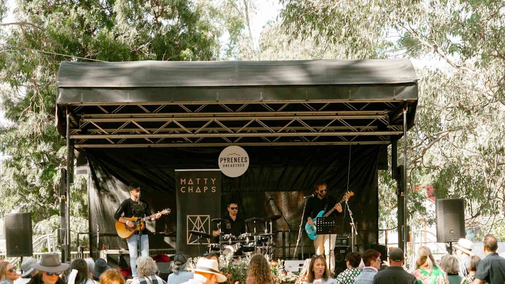 Matty Chaps Band performing on stage at the Pyrenees Unearthed Festival