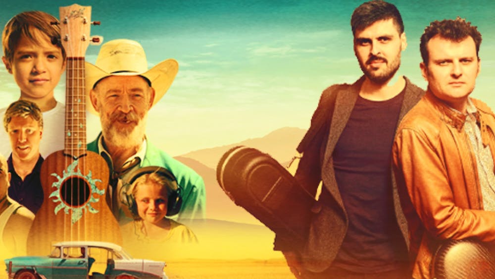 image including the 2 guitarists and images from the movie